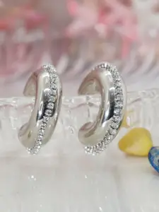 Niscka Silver-Plated Zircon Stone Studded Circular Hoop Earrings