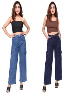 Doll Fashion Women Pack of 2 Boyfriend Fit Mid-Rise Cargo Cotton Jeans
