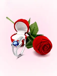 Peora  Sliver Plated Cubic Zirconia Studded Finger Ring