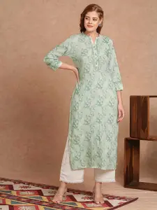 INDYES Women Quirky Printed Thread Work Block Print Kurta