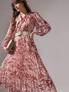 Vero Moda Animal Print Bishop Sleeve Fit & Flare Midi Dress