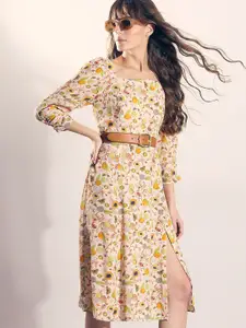 Vero Moda Women Square Neck Side Slits A-Line Midi Dress