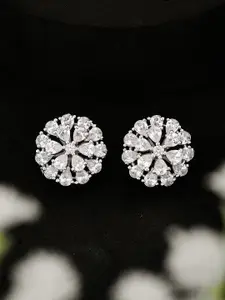 ATIBELLE Silver-Plated Cubic Zirconia Stone Studded Contemporary Shaped Studs