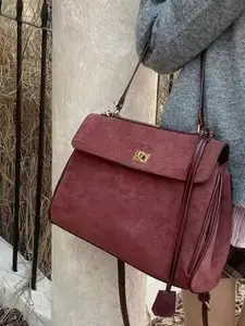 StyleCast Textured Structured Satchel with Tasselled