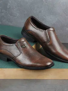 Metro Men Textured Leather Formal Slip-On Shoes