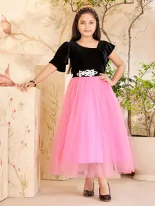 Sangria Girls Embellished Velvet & Net Dress