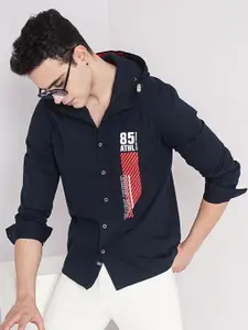 The Indian Garage Co Slim Fit Solid Hooded Cotton Casual Shirt