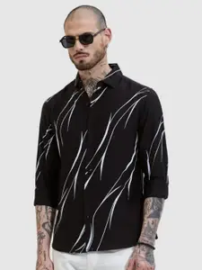 Snitch Men Smart Slim Fit Spread Collar Vertical Striped Casual Shirt