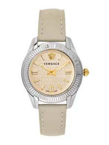 Versace Women Brass Dial & Leather Wrap Around Straps Analogue Watch VE6C00824
