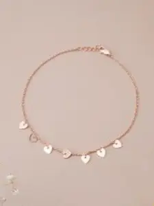LIORA 925 Silver Jewellery Sterling Silver Rose Gold-Plated Heart charms anklet