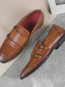 DAVINCHI Men Leather Textured Formal Monk Shoes