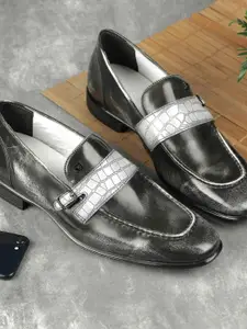 DAVINCHI Men Textured Leather Formal Monk Shoes With Buckle