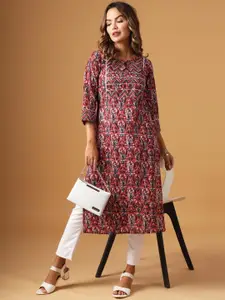 SUBAGI FASHION Floral Printed Round Neck Pure Cotton Straight Kurtas