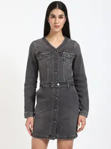 Tommy Hilfiger Women V-Neck Cotton Sheath Above Knee Dress