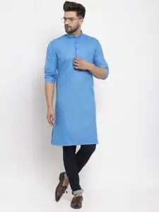 Kaifoo Band Collar Long Sleeves Cotton Straight Kurta