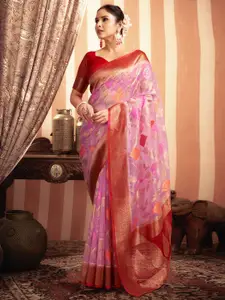 Satrani Woven Design Ethnic Motifs Zari Organza Saree