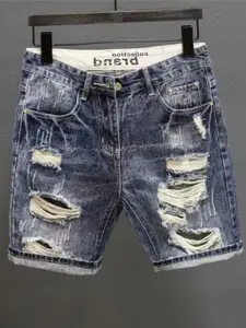 StyleCast Men Regular Fit Mid-Rise Distressed Cotton Shorts