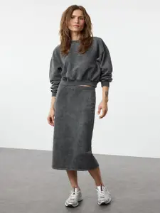 Trendyol Round Neck Pure Cotton Sweatshirt And Skirt