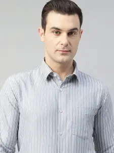 Hancock Vertical Striped Oxford Weave Wrinkle Resistant Pure Cotton Slim Fit Formal Shirt