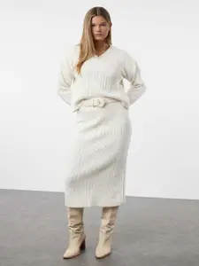 Trendyol Self Design V Neck Top With Skirt