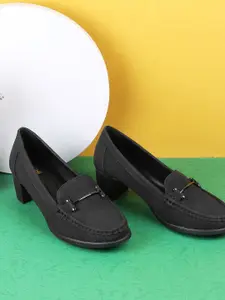Mochi Women Block Heel Round Toe Loafers