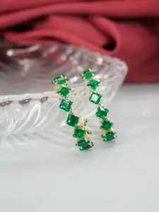 Niscka Gold-Plated Amrican Diamond Stones Contemporary Hoop Earrings