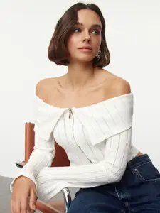 Trendyol Women Ribbed Off-Shoulder Bardot Crop Top