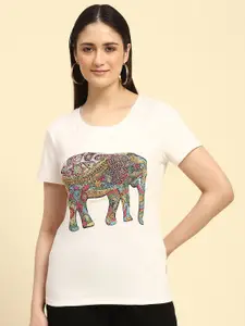 Global Republic Women Graphic Embroidered Cotton Fitted Top