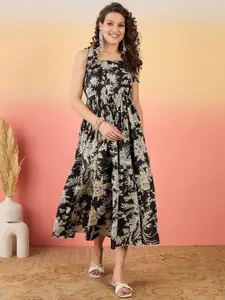 Sangria Women Floral Printed Cotton Fit & Flare Midi Dress