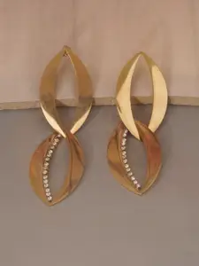 Niscka Gold-Plated Zircon Studded Contemporary Shaped Drops Earrings