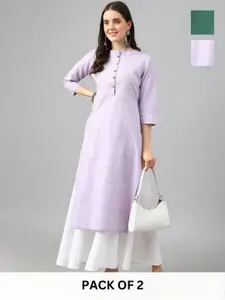 KALINI Selection Of 2 Striped Round Neck Straight Kurtas
