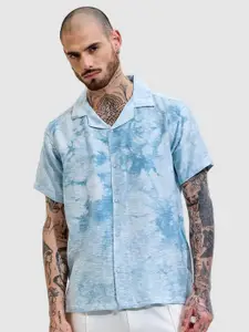 Snitch Men Relaxed Boxy Fit Cuban Collar Abstract Printed Casual Shirt