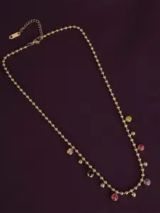 PALMONAS 18KT Gold-Plated Stainless Steel Cubic Zirconia Studded & Cascade Beaded Necklace