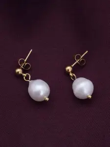 PALMONAS 18k Gold Plated Pearls Studded Stainless Steel Contemporary Drop Earrings