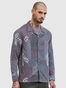 Snitch Men Relaxed Boxy Fit Cuban Collar Checked Cotton Casual Shirt