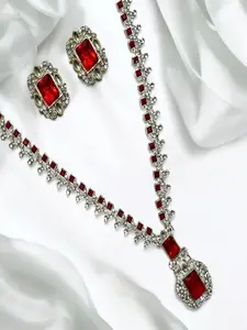 AccessHer Sterling Silver Plated American Diamond Studded Necklace And Earrings