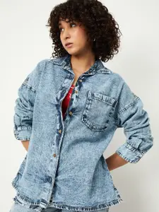 max Women Oversized Fit Spread Collar Faded Cotton Casual Shirt