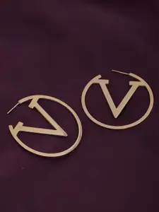 PALMONAS 18KT Gold-Plated Stainless Steel V Round Contemporary Hoop Earrings