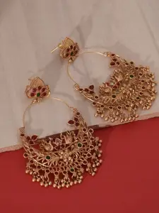 Niscka Gold-Plated Faux Ruby Stones Studded Crescent Shaped Chandbalis