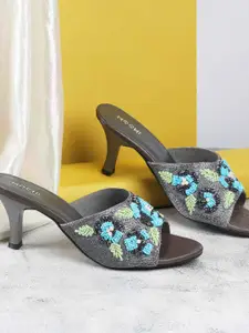 Mochi Women Embellished Suede Kitten Peep Toes