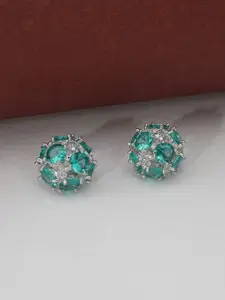 Niscka Rhodium-Plated American Daimond Stone Studded Contemporary Studs