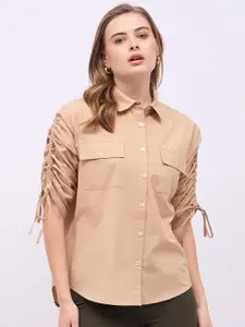Styli Women Oversized Fit Spread Collar Solid Cotton Casual Shirt