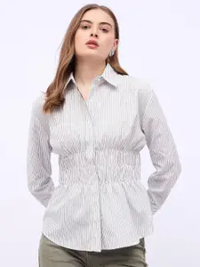 Styli Women Spread Collar Vertical Striped Casual Shirt