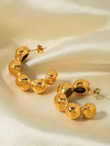 PALMONAS 18KT Gold Plated Stainless Steel Contemporary Fusion Hoop Earrings