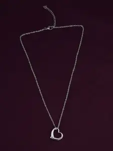 PALMONAS 18KT Silver-Plated Stainless Steel CZ-Studded Heart Outline Pendant With Chain