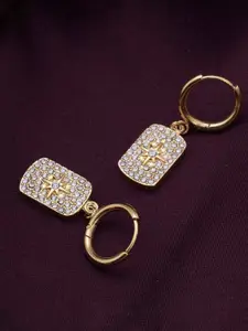 PALMONAS 18KT Gold Plated Cubic Zirconia Stones Studded Contemporary Drop Earrings
