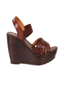 Catwalk Colourblocked Leather Wedge Sandals with Laser Cuts