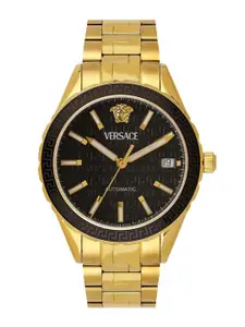 Versace Men Brass Dial & Stainless Steel Bracelet Style Straps Analogue Watch VEQCA0624