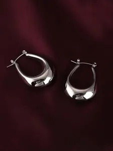 PALMONAS 925 Silver Plated Contemporary Stainless Steel Hoop Earrings