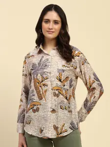 Global Republic Women Classic Fit  Spread Collar Floral Printed Poly Silk Casual Shirt